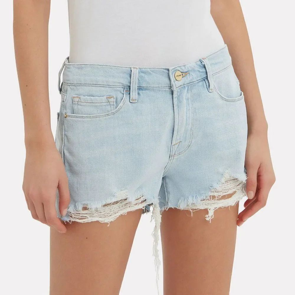 FRAME Le Cutoff Hurrah Light Wash Blue Denim Jean Shorts 26